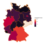 Eine Deutschlandkarte, die Länder in unterschiedlichen Farben, aus der die verschiedenen Beteiligungen hervorgehen.